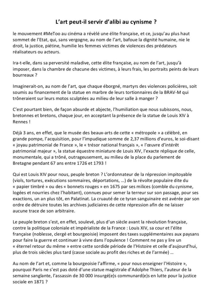 Tractage devant le musée des beaux-arts de Rennes